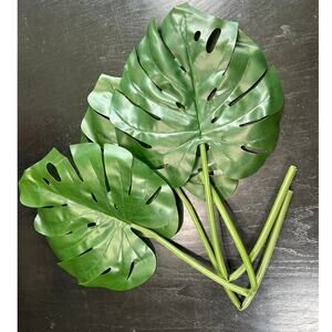 Faux Monstera Leaf- Artificial- Green- Bendable Stem- Set of 3 Preowned- Natural